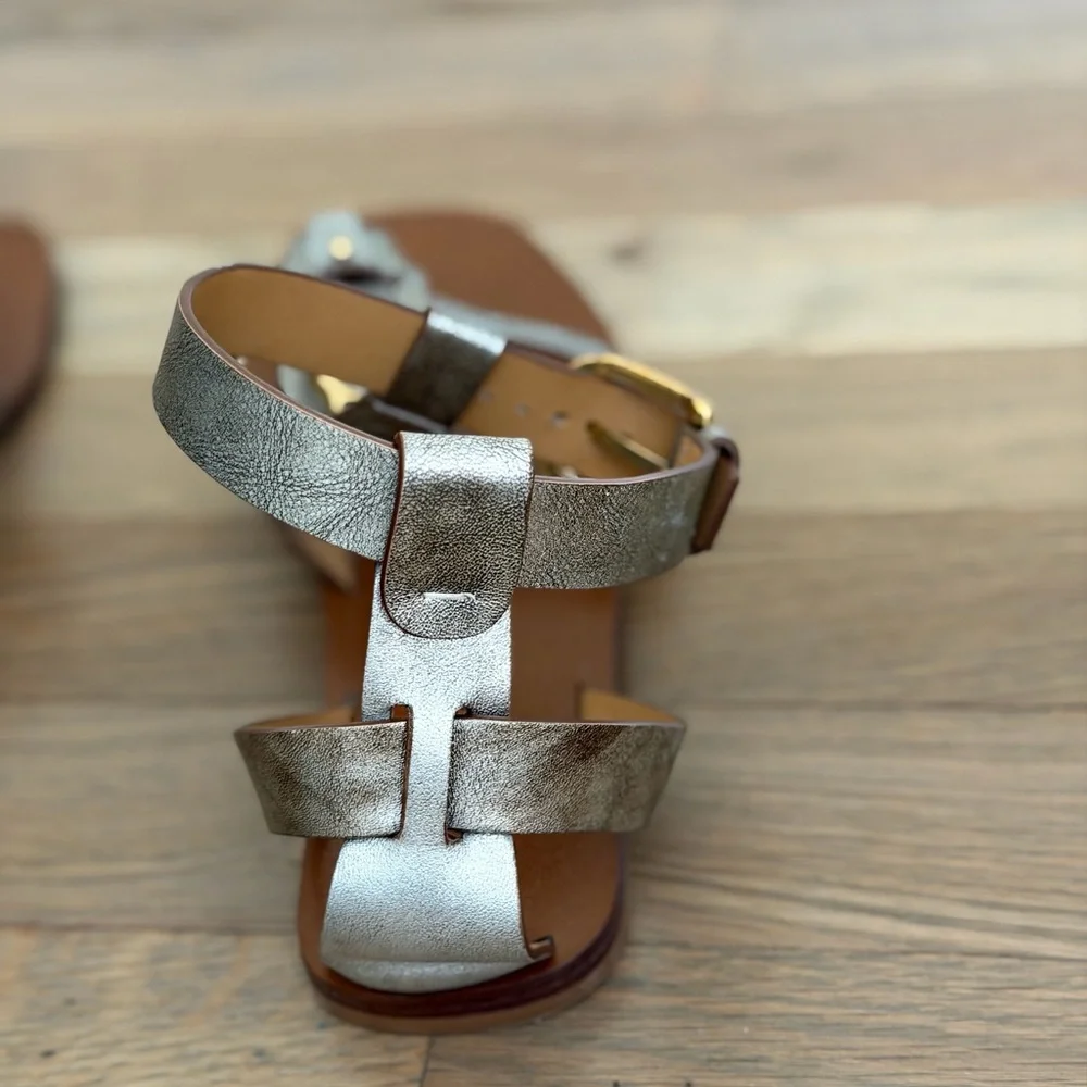 Ralph Lauren collection Silver  Gladiator metallic leather Sandals 8 Runway